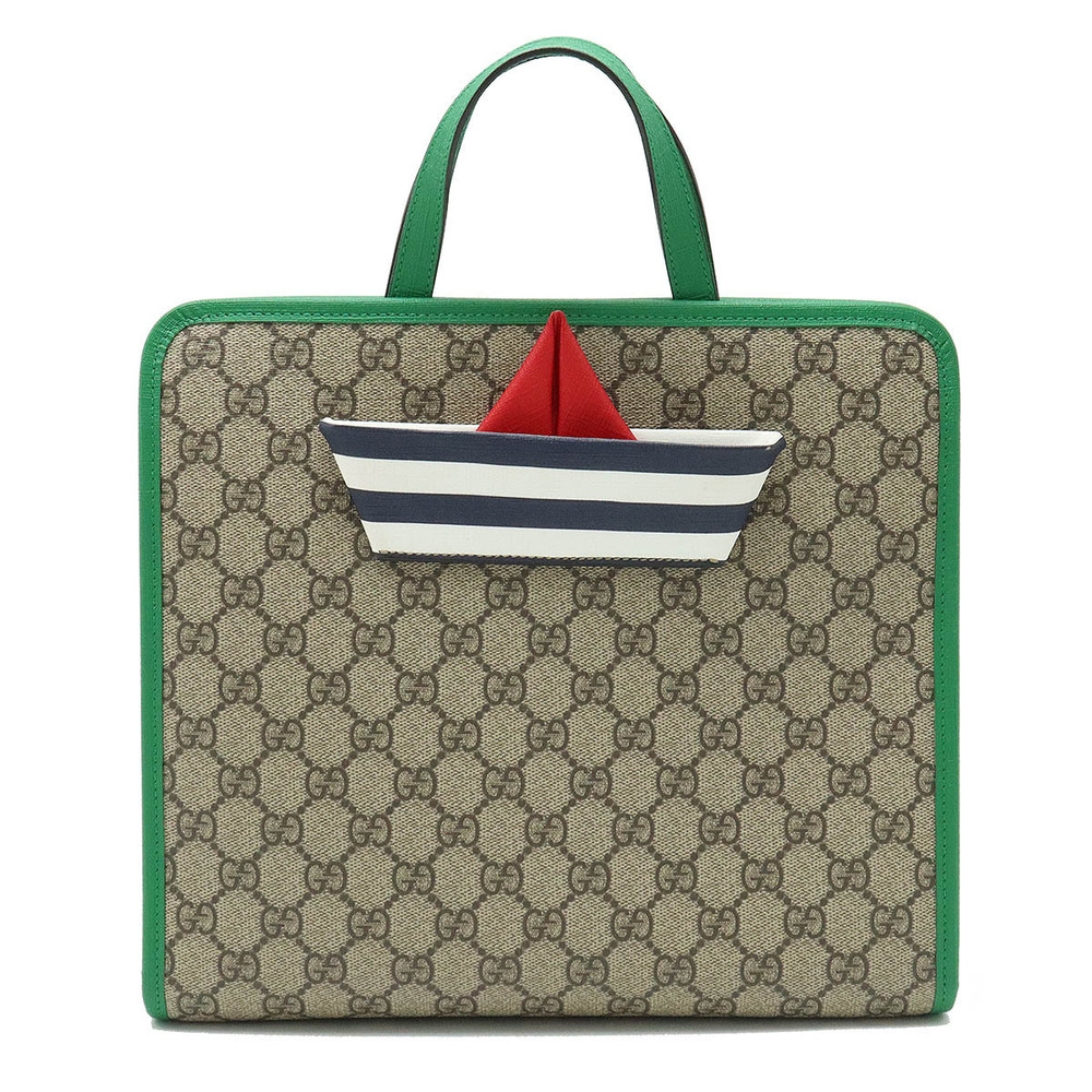 Gucci GG Supreme Boat Tote Bag Handbag Leather Beige Cream Green Multicolor